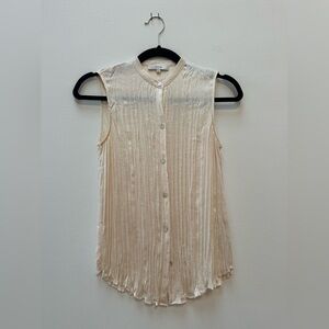 Vince Cream Pleated Sleeveless Blouse
